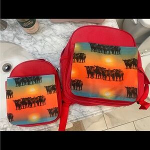 Red Backpack Set with Cow Print